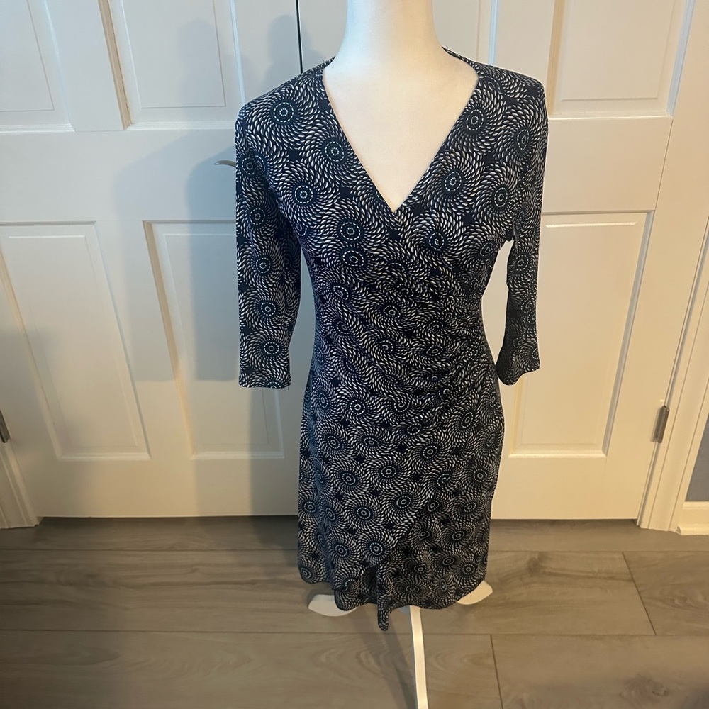 Mare Blu St. Tropez Navy/white Patterned V-Neck wrap Midi Dress Sz S - Picture 10 of 12